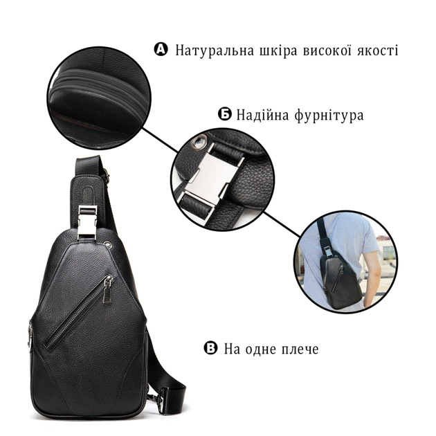 Сумка Vintage Слінг через плече в зернистій шкірі Чорна (20249) - зображення 4