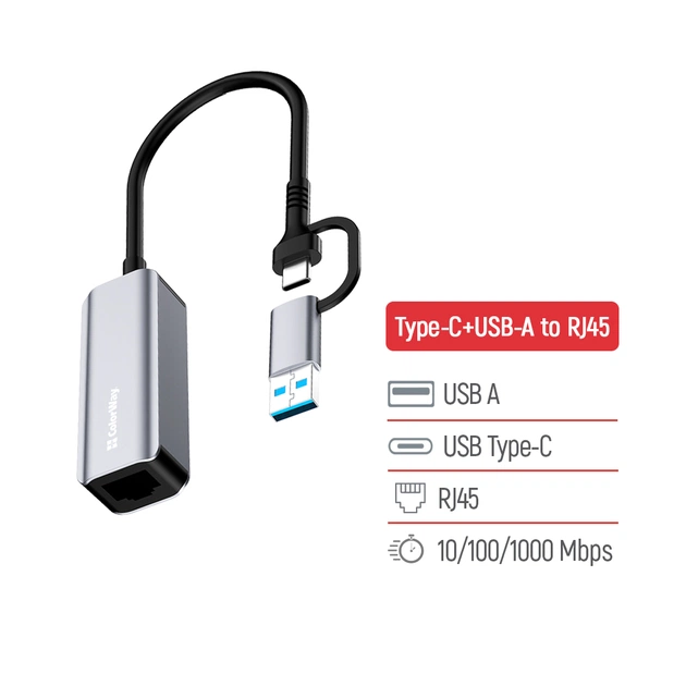 Адаптер USB-C + USB A to RJ45 Ethernet 1000Mbps ColorWay (CW-AD-CRG) - picture 6