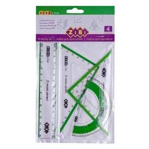 Лінійка ZiBi Комплект: лінійка 15см, 2 кутника, транспортир, з салатовою смужкою (ZB.5687-15) зображення 1