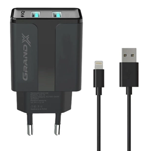 Зарядний пристрій Grand-X 5V 2,1A Black + cable USB-Lightning (CH15LTB) зображення 1