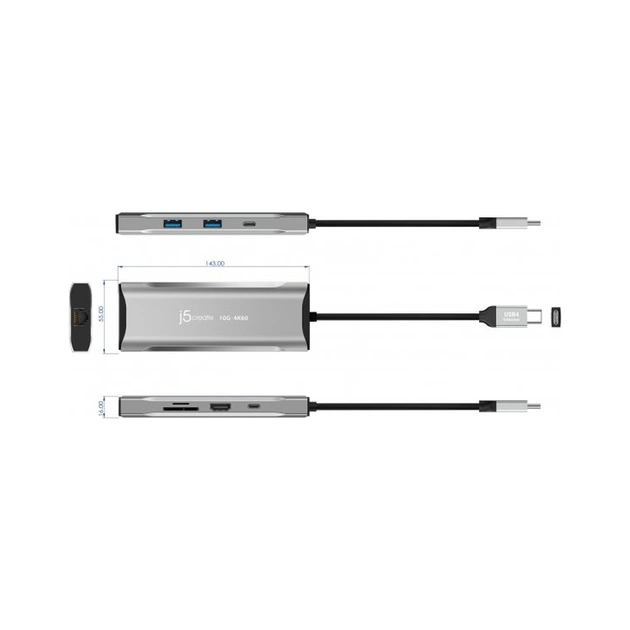 Порт-реплікатор J5create Dock-Station USB-C 10Gbps, 7-in-1 (хаб/HDMI/PD/картридер) (JCD393-N) - picture 6