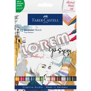 Набір маркерів Faber-Castell двосторонніх Goldfaber Gofa Sketch Markers, 12 кольорів (32609) зображення 1