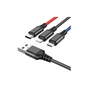 Дата кабель USB 2.0 AM to Lightning + Micro 5P + USB-C 1.0m 2A nylon black+red+blue HOCO (6931474768636) - зменшене зображення 1