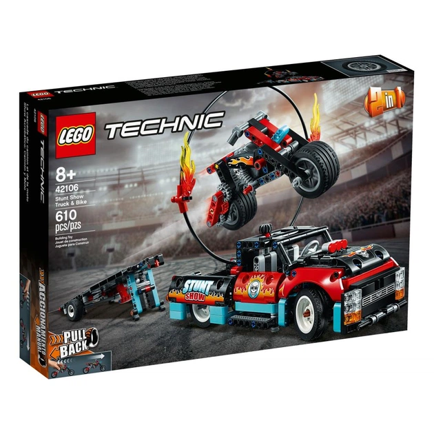 Конструктор LEGO Technic Шоу трюків на вантажівках та мотоциклах 610 деталей (42106) - изображение 1
