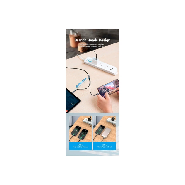 Дата кабель USB 2.0 AM to 2хUSB-C M 1.0m 2.4А 480Mbps Aluminum Vention (CQOHF) - picture 10