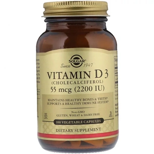 Вітамін Solgar Вітамін D3, Vitamin D3, 55 mcg (2200 IU), 100 вегетаріанські (SOL-03317) зображення 1