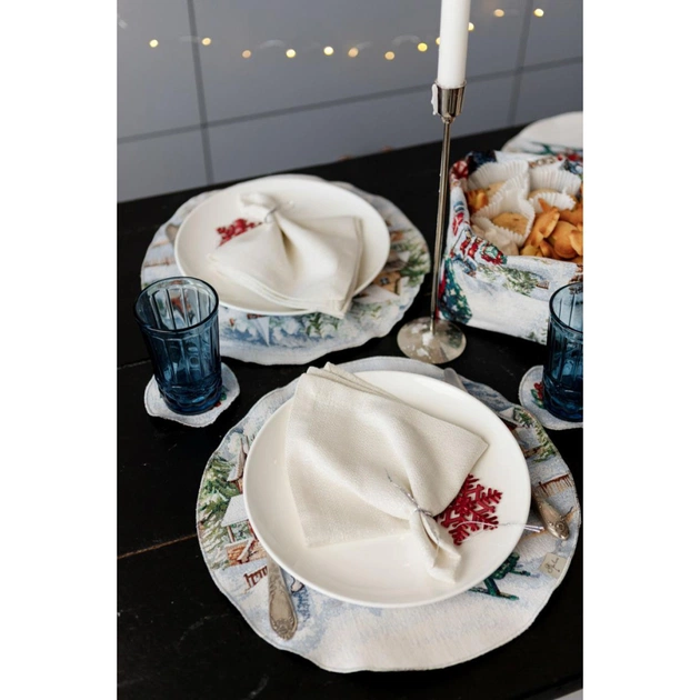 Серветка на стіл Прованс гобеленова з велюром Снігова зима D 35см (036442) - зображення 10