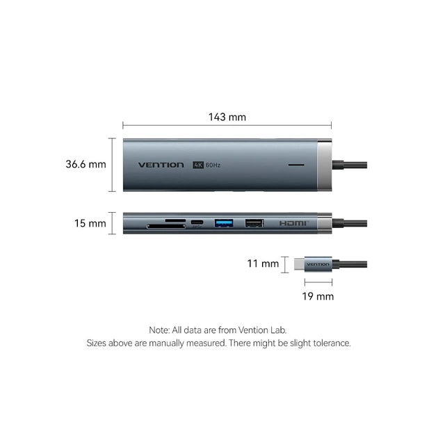 Концентратор Vention USB-C 7-in-1 USB-C PD + USB 3.2 + USB 3.0 + USB 2.0 + RJ45 + SD/TF + HDMI 0.15m (TGUHB) - picture 11