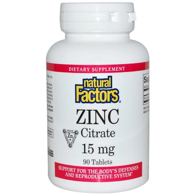 Минералы Natural Factors Цитрат Цинка, Zinc Citrate, 15 мг, 90 Таблеток (NFS-01678) - изображение 1