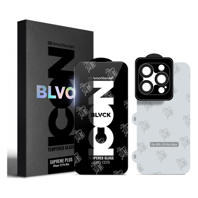 Стекло защитное Armorstandart Supreme Set Black Icon Apple iPhone 15 Pro Max (ARM74188) - изображение 1