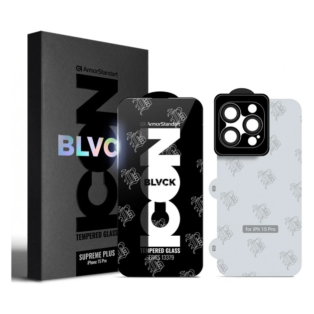 Стекло защитное Armorstandart Supreme Set Black Icon Apple iPhone 15 Pro (ARM74187) - изображение 1