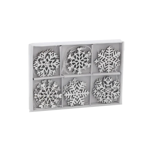 Ялинкова іграшка Chomik Сніжинки, 18 шт, 4,5 см, дерево білі (5900779878983) - picture 1