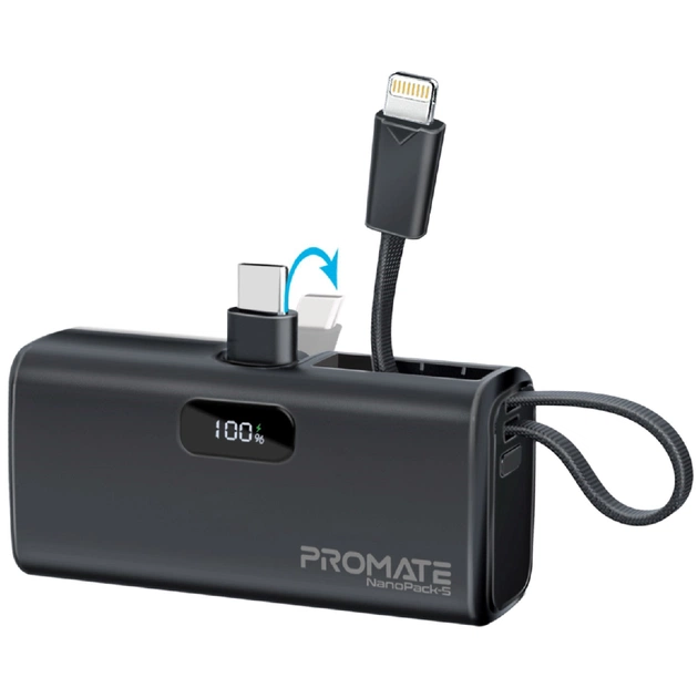 Універсальна мобільна батарея Promate Nanopack-5 5000mAh 20W Black - изображение 1
