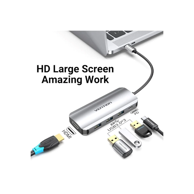 Концентратор Vention USB 3.1 Type-C to HDM/USB 3.0х3//PD 100W 5-in-1 (THFHB) - picture 3