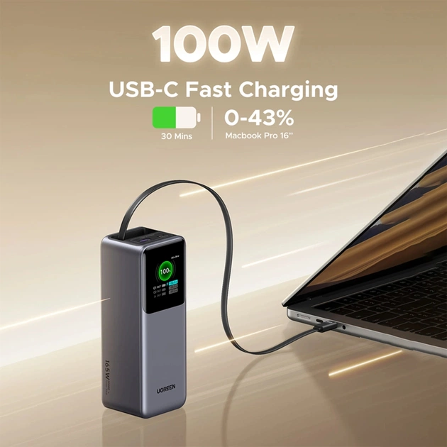 Батарея універсальна Ugreen 20000mAh 165W with Retractable Cable (PB726 55987B) - picture 5