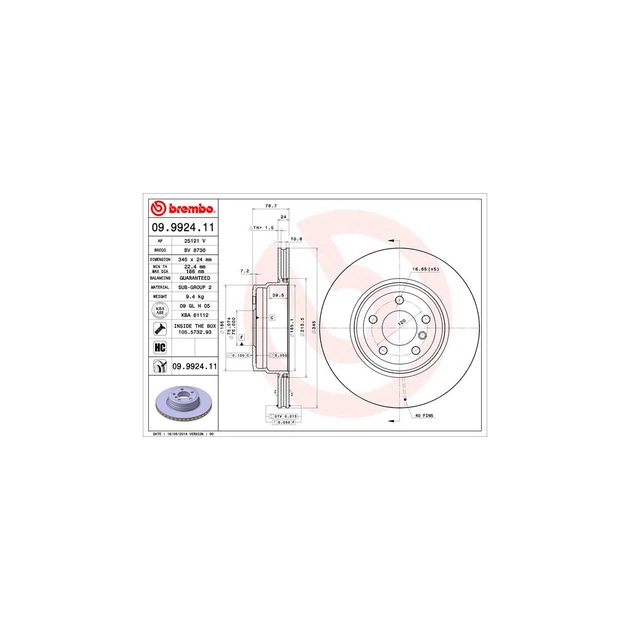 Тормозной диск Brembo 09.9924.11 - изображение 1