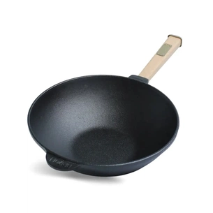 Сковорода Brizoll чавунна WOK з дерев'яною ручкою 2,2 л 240х70 мм (W24H) зображення 1