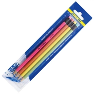 Олівець графітний Buromax HB, with eraser, NEON, SET 4шт, assorted colors/blіster (BM.8521) зображення 1