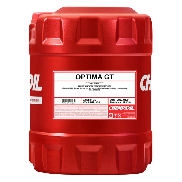 Моторна олива CHEMPIOIL Optima GT 10W40 20л (CH9501-20) - изображение 1