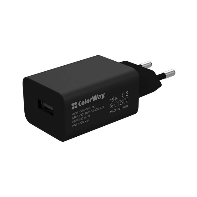 Зарядний пристрій ColorWay 1USB AUTO ID 2A (10W) black + cable micro USB (CW-CHS012CM-BK) - зображення 1