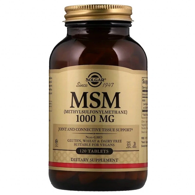 Мінерали Solgar Сірка, MSM (Methylsulfonylmethane), 1000 мг, 120 таблеток (SOL-01734) - зображення 1