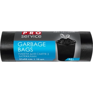 Пакети для сміття PRO service Standard HD із затяжкою Чорні 35 л 15 шт. (4823071633146) зображення 1