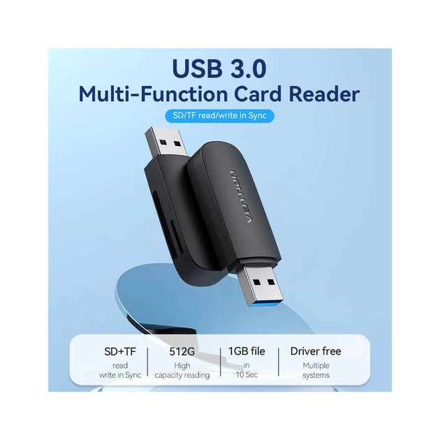 Зчитувач флеш-карт Vention USB 3.0 to SD+TF Black Dual Drive Letter (CLGB0) - зображення 8