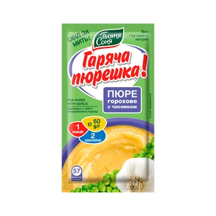 Їжа швидкого приготування Тьотя Соня Пюре горохове з часником 50 г (4820015105189) зображення 1