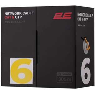 Кабель сетевой 2E UTP 305м cat.6, AWG 23/1, LSZH-1, желтый (2E-CBL6EUTP-LSZH1-YLW) изображение 1