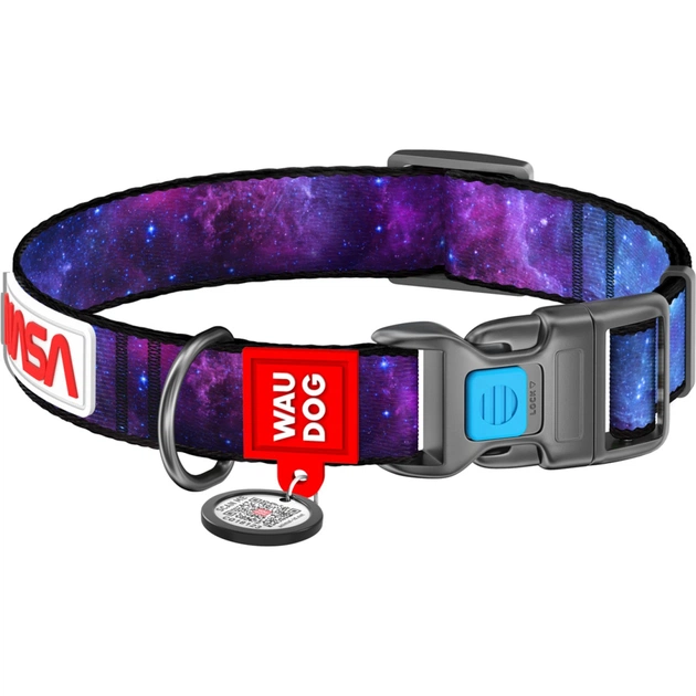 Нашийник для тварин WAUDOG Nylon з QR паспортом "NASA21" пластиковий фастекс S (4501-0148) - зображення 1