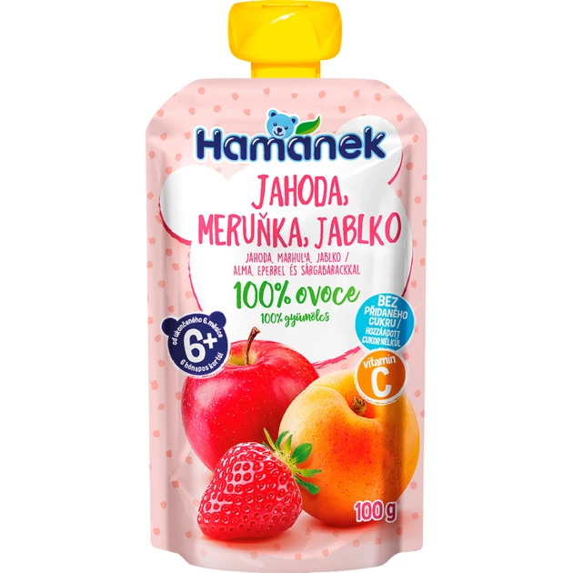 Дитяче пюре Hamanek із яблук, полуниці та абрикосів 100 г (1215914) - зображення 1