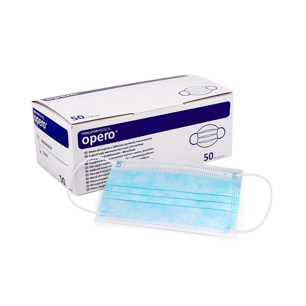 Захисна маска для обличчя Mercator Medical OPERO одноразова тришарова синя 50 шт. (5906615132332) - picture 1
