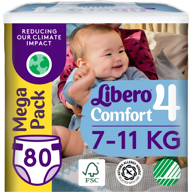 Підгузки Libero Comfort Розмір 4 (7-11 кг) 80 шт (7322541756820) - зображення 1
