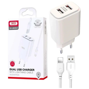 Зарядний пристрій XO L90C (2USB/2.4A) + USB - Lightning White (XO-L90C-L) зображення 1