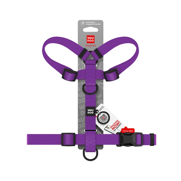 Шлея для собак WAUDOG Magnet анатомічна Н-подібна з QR-паспортом, магнітна пряжка-фастекс L фіолетова (26249) - picture 4