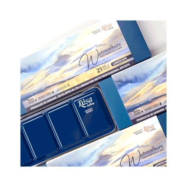 Акварельні фарби Rosa Gallery Landscape в металевому пеналі Індиго 21 колір кювета (4823098525738) - picture 6