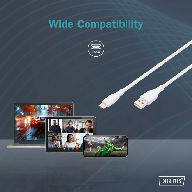 Дата кабель USB 2.0 AM to USB-C 1.0m 60W white Digitus (AK-300340-010-W) - picture 11