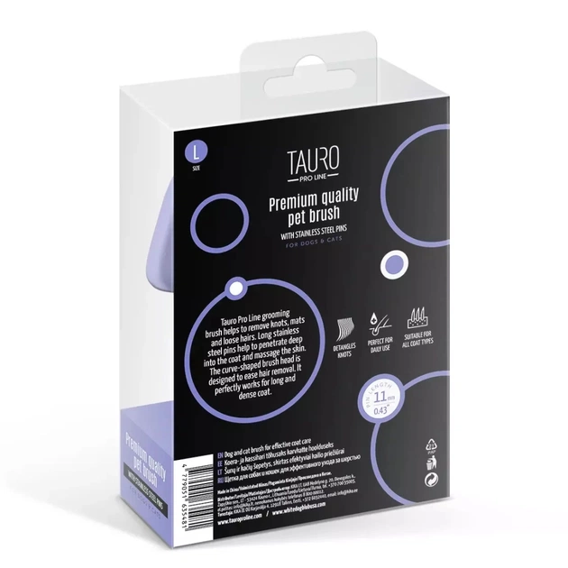 Гребінець для тварин Tauro Pro Line дерев'яна прямокутна, зубці 11 мм фіолетова L (TPLB63548) - picture 6