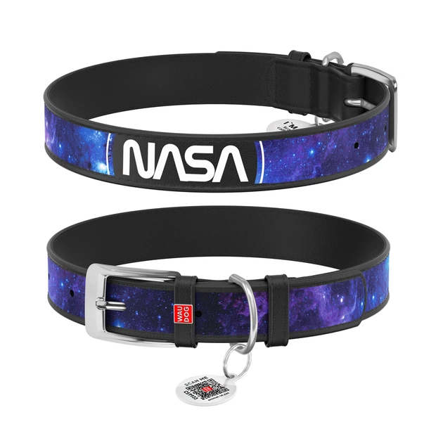 Ошейник для животных WAUDOG Design с QR-паспортом "NASA21" Ш 12 мм Д 20-28 см черный (3602-0148-01) - изображение 1
