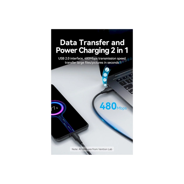 Дата кабель USB 2.0 AM to USB-C 3.0m 3.0A (18W) PVC black Vention (CTHBI) - picture 5