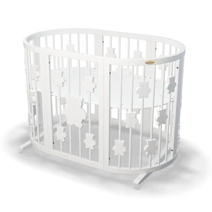 Ліжечко Ingvart трансформер Smart Bed Round (72х72, 72х120, 72х168 см) біле з декором "Ведмедики" (1329003) зображення 1