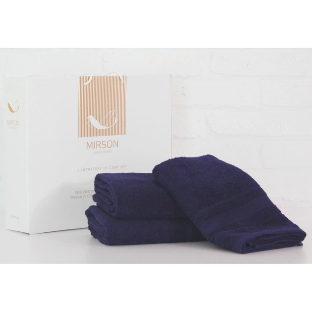 Рушник MirSon набір банних 5073 Elite SoftNess Darkblue 50х90, 70х140, 100x150 (2200003960938) - изображение 1