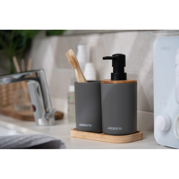 Набор для ванной комнаты Ardesto Minimalism 3 предмета Темно-серый 360 мл (ARHB3110GB) - изображение 7
