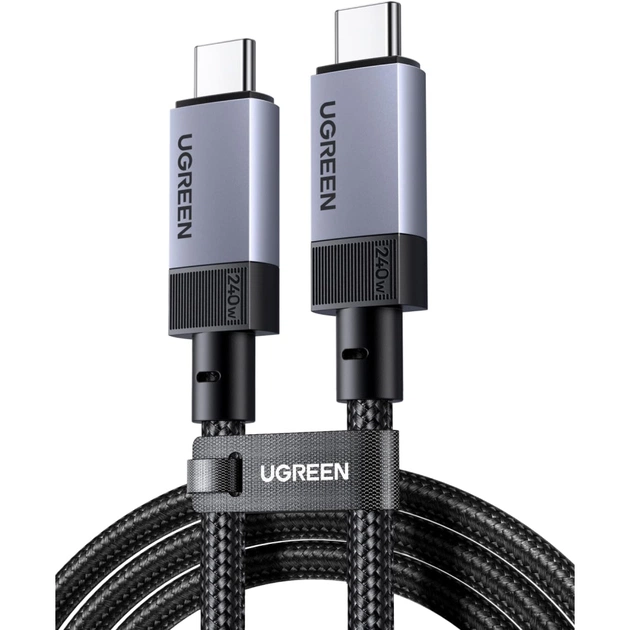 Дата кабель USB-C to USB-C 2.0m 240W 10Gbps braided black Ugreen (95619) - изображение 1