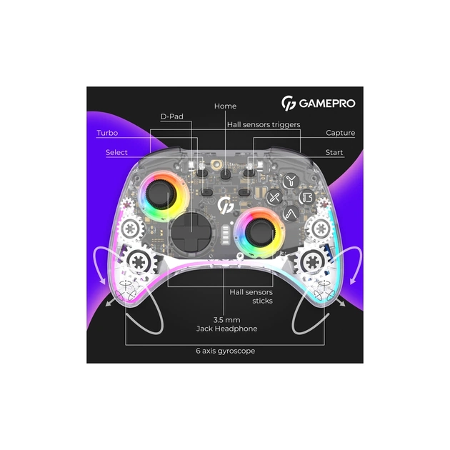 Геймпад GamePro GPX13T 2.4G/BT 5.1/USB/PC/iOS/Android RGB Transparent (GPX13T) - picture 12