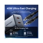 Зарядний пристрій Vention 2xUSB-C PD45W GaN + cable USB-C to USB-C 1.0m 5A gray (TZ-FCFH0-EU) - зменшене зображення 4