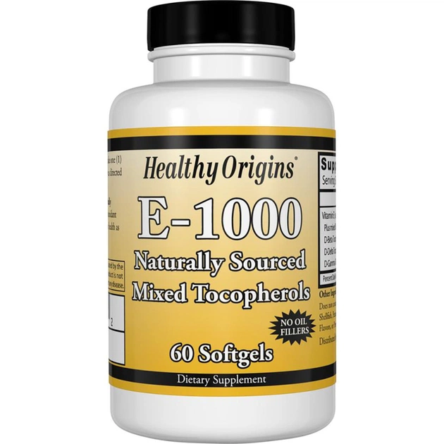 Вітамін Healthy Origins Вітамін Е 1000IU, 60 желатинових капсул (HO15149) - изображение 1