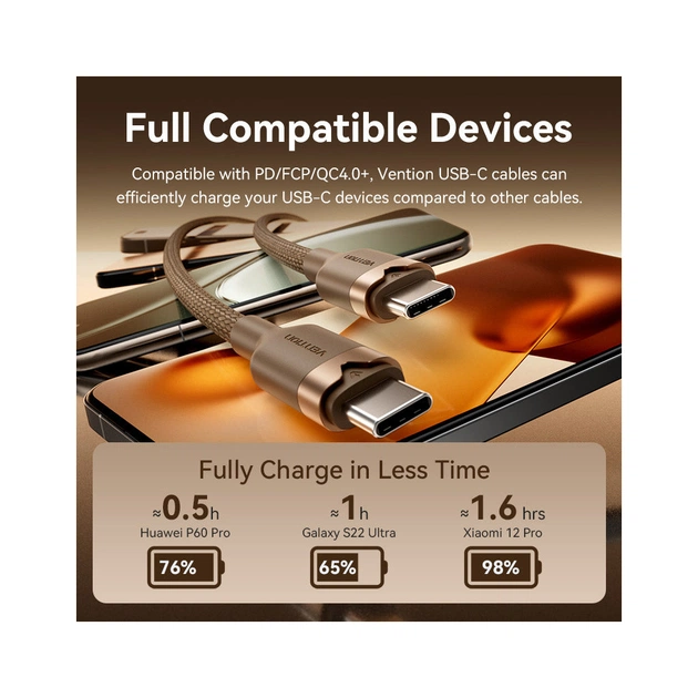 Дата кабель USB-C to USB-C 1.0m 3A aluminum gold Vention (TRDJF) - picture 6