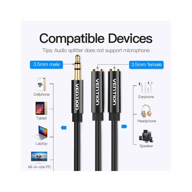 Кабель мультимедійний 3.5mm M to 2x3.5mm F 0.3m Vention (BBSBY) - picture 6