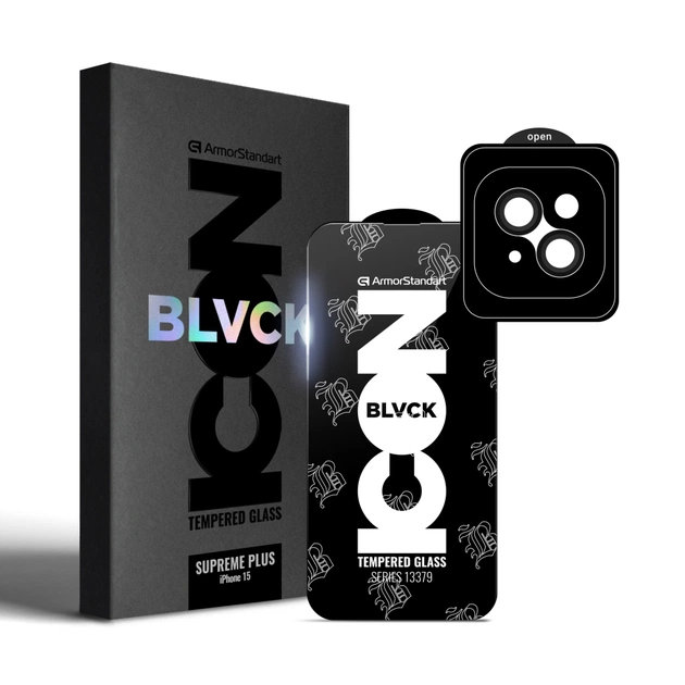 Стекло защитное Armorstandart Supreme Plus Black Icon Apple iPhone 15 (ARM71137) - изображение 1